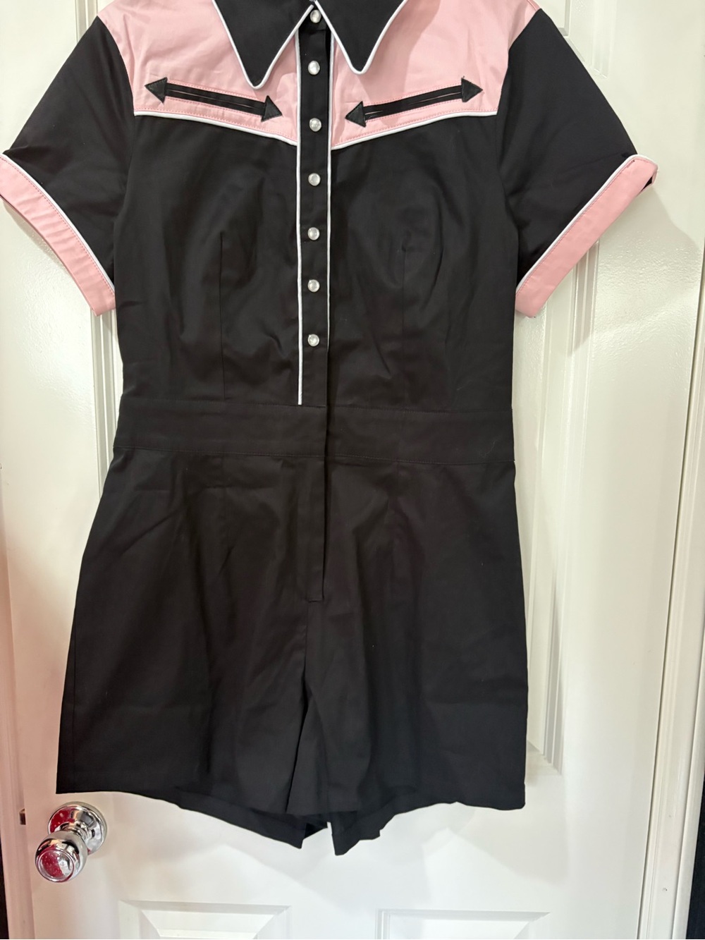 Pinup Rockabilly Black and Pink Western-Style Short Dress Romper - Picture 4 of 6